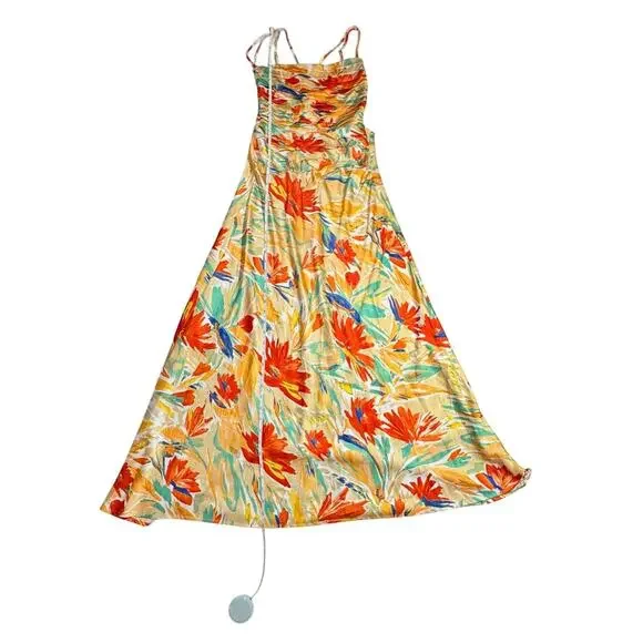 ASTR Antlia Floral Maxi Dress Orange Yellow Women's Square Neck Lace Up Summer - Picture 10 of 16